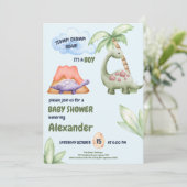 Boy Dinosaur Baby Dusche Einladung (Stehend Vorderseite)