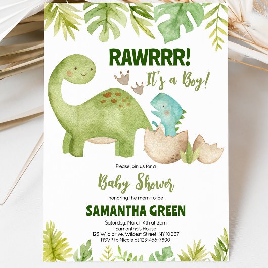Boy Dinosaur Baby Dusche Einladung
