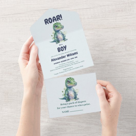 Boy Dinosaur Baby Dusche Einladung (Abreißen)