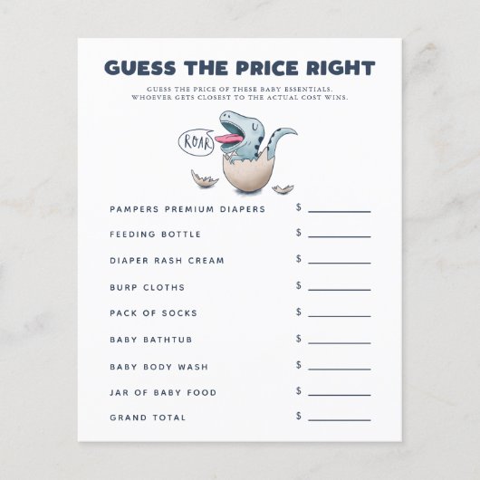 Boy Dinosaur Baby Dusche schätzen den Preis richti (Vorderseite)