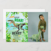 Boy Dinosaur Birthday Foto Einladung (Vorne/Hinten)