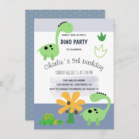 Boy Dinosaur Jurassic Birthday Party Ankündigung (Vorne/Hinten)
