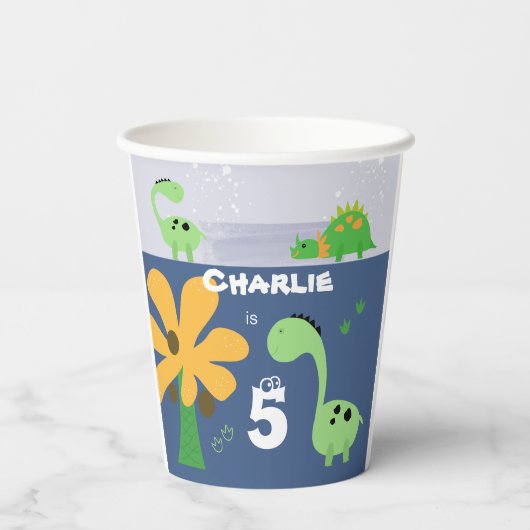 Boy Dinosaur Jurassic Birthday Party Pappbecher (Rückseite)