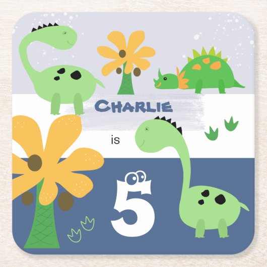 Boy Dinosaur Jurassic Birthday Party Rechteckiger Pappuntersetzer (Vorderseite)