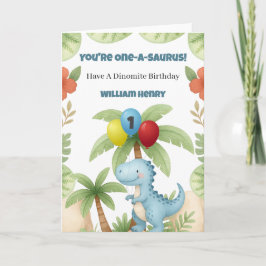 Boy Dinosaur One A Saurus 1st Birthday Card Karte