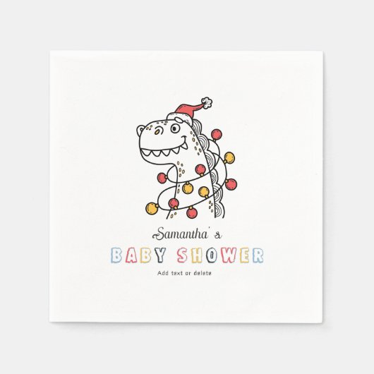 Boy Dinosaur Winter Weihnachts Coed Baby Dusche Serviette (Vorderseite)