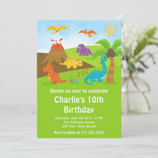 Boy Dinosaurier Geburtstagsparty Einladung (Stehend Vorderseite)