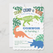 Boy Dinosaurier Party, Blau, Grün, Dinomit Geburts Einladung (Vorderseite)
