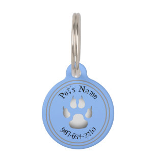 Boy Dog Paw Print Blue Round Pet ID Tag Haustiermarke