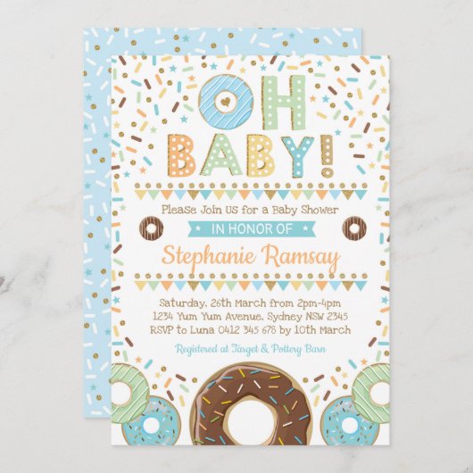 Boy Donut Baby Dusche Sprinkle Einladung Doughnut (Vorne/Hinten)
