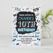 Boy Doodle 10th Birthday Invitation Einladung (Stehend Vorderseite)