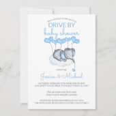 Boy Drive By Baby Shower Blue Elefant auf Cloud Einladung (Vorderseite)