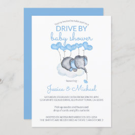 Boy Drive By Baby Shower Blue Elefant auf Cloud Einladung