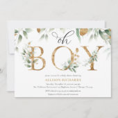 Boy elegante, einfache grüne goldene Babydusche Einladung (Vorderseite)