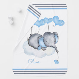 Boy Elephant auf Cloud mit blauen Herzen Babydecke
