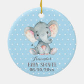 Boy Elephant Baby Dusche Blau und Grau Keramik Ornament (Hinten)