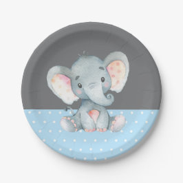 Boy Elephant Baby Dusche Blau und Grau Pappteller