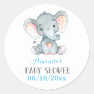 Boy Elephant Baby Dusche Blau und Grau Runder Aufkleber
