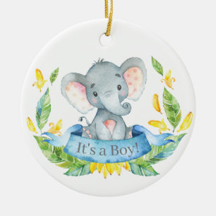 Boy Elephant Baby Dusche Blue Keramik Ornament