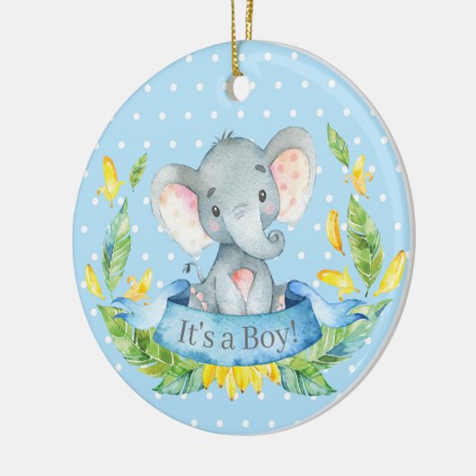 Boy Elephant Baby Dusche Blue Keramik Ornament (Links)