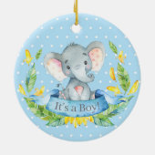 Boy Elephant Baby Dusche Blue Keramik Ornament (Hinten)