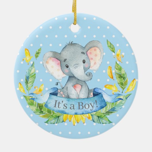Boy Elephant Baby Dusche Blue Keramik Ornament (Hinten)