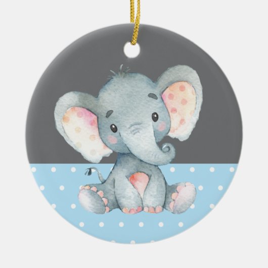 Boy Elephant Baby Dusche Blue Keramik Ornament (Vorne)
