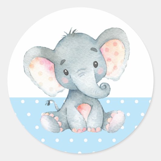 Boy Elephant Baby Dusche Blue Runder Aufkleber (Vorderseite)