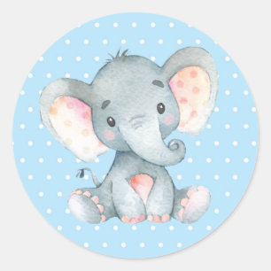 Boy Elephant Baby Dusche Blue Runder Aufkleber