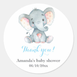 Boy Elephant Baby Dusche Blue Vielen Dank Runder Aufkleber