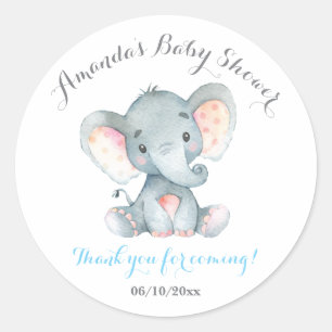 Boy Elephant Baby Dusche Blue Vielen Dank Runder Aufkleber
