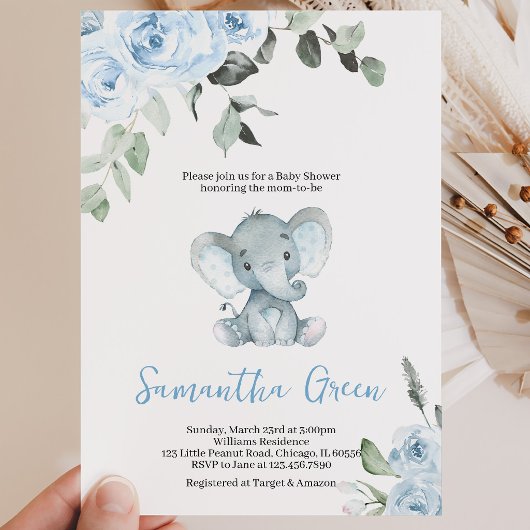 Boy Elephant Baby Dusche Einladung
