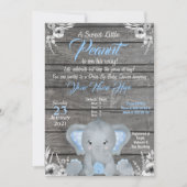 Boy Elephant Baby Dusche Einladung blau Rustikal (Vorderseite)