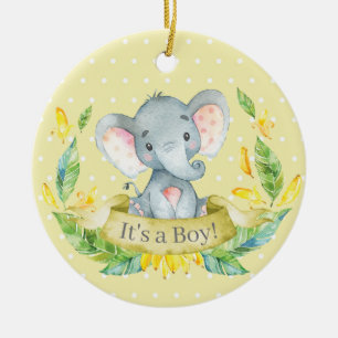 Boy Elephant Baby Dusche gelb Keramik Ornament