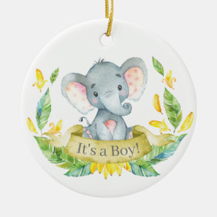 Boy Elephant Baby Dusche gelb Keramik Ornament