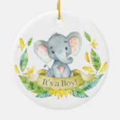 Boy Elephant Baby Dusche gelb Keramik Ornament (Hinten)