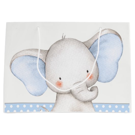 Boy Elephant Baby Dusche Große Geschenktüte (Vorderseite)