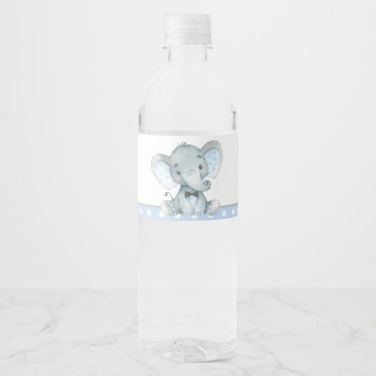 Boy Elephant Baby Dusche Wasserflaschen Labels Wasserflaschenetikett (Vorderseite)