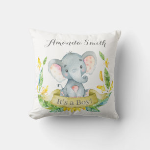 Boy Elephant Baby Gelb und Grau Kissen
