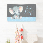 Boy Elephant Baby Shower Blau und Grau Banner (Insitu)