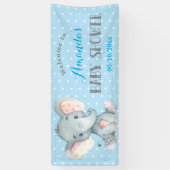 Boy Elephant Baby Shower Blau und Grau Banner (Vertikal)