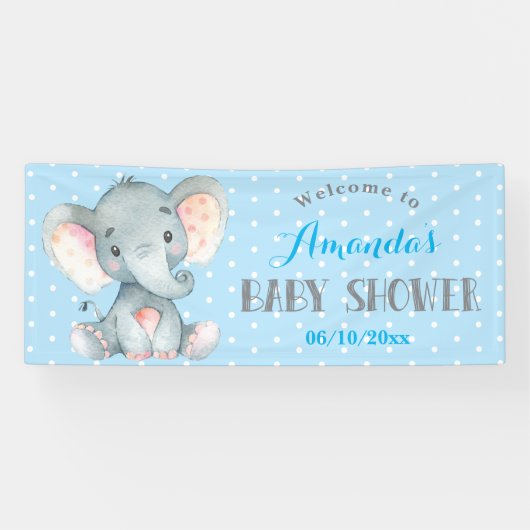 Boy Elephant Baby Shower Blau und Grau Banner (Horizontal)