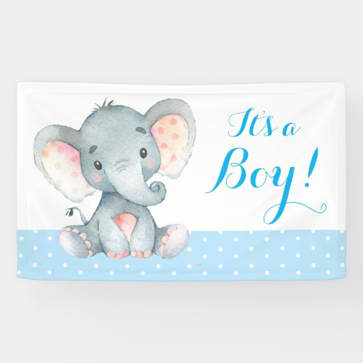 Boy Elephant Baby Shower Blue Banner (Horizontal)