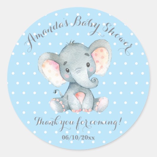 Boy Elephant Baby Shower Blue Danke für Ihre Unter Runder Aufkleber (Vorderseite)