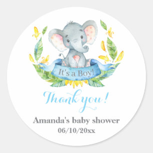 Boy Elephant Baby Shower Blue Danke für Ihre Unter Runder Aufkleber