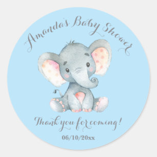 Boy Elephant Baby Shower Blue Danke für Ihre Unter Runder Aufkleber