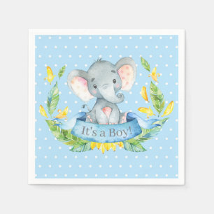 Boy Elephant Baby Shower Blue Napkins Serviette