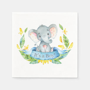 Boy Elephant Baby Shower Blue Napkins Serviette