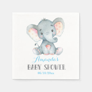 Boy Elephant Baby Shower Blue Napkins Serviette