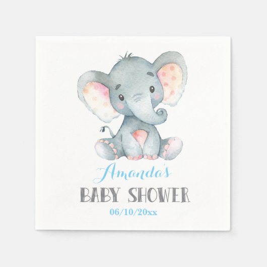 Boy Elephant Baby Shower Blue Napkins Serviette (Vorderseite)